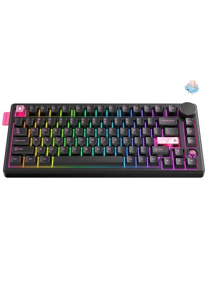 onikuma MT706 Tri-Mode RGB Mechanical Gaming Keyboard with 81 Keys & Control Knob, 2.4GHz Wireless, Bluetooth & Wired Type-C Connectivity, Gasket Mount Structure, Hot-Swappable Switches, Dynamic RGB Lighting - Image 1